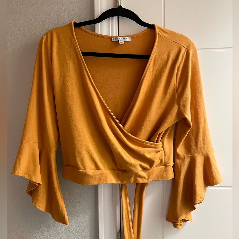 Haute Monde | Mustard yellow crop top | Mid bell sleeve w/ back tie